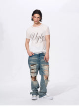 White Men's Twofer Letter Print Tee