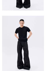 Pleated Wide Leg Raw Denim Jeans