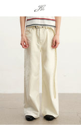 Cream Washed Straight Leg Jeans