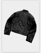 Dark Zip-Up Padded Biker Leather Jacket
