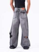 Men's Ripped Baggy Straight Charcoal Jeans