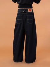 Men's Blue Patchwork Button Cargo Jeans