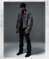 Stacked Curved Coated Waxed Skinny Jeans