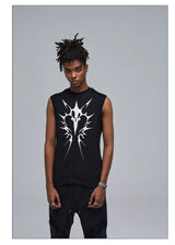 Stretchy Black Printed Ribbed Tank Top