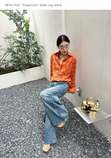 Wide Leg Cuffed Washed Jeans