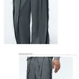 Unisex Grey Frayed Straight Leg Pants