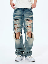 Men's Distressed Washed Straight Leg Jeans