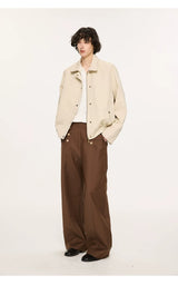 Lyocell Double-breasted Loose Straight Casual Pants
