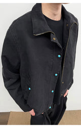 Turquoise Lyocell Wrinkle Stand Collar Jacket