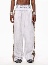 Men's Light Gray Leopard Fleece Sweatpants