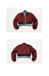 Cropped Two-Piece Maroon Denim Bomber Jacket