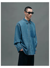 Washed Blue Oversized Embroidered Denim Shirt