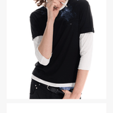 Lightweight Colorblock Two-in-one Three-quarter Sleeve Tee