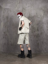 Oversized Wasteland Distressed Denim Vest