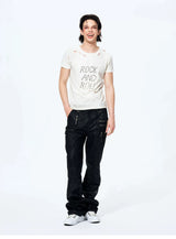 Unisex Rivet Letter Washed Distressed Tees