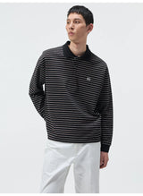 Striped Embroidered Long Sleeve Polo Tee