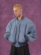 Men's Textured Gray Blue Bomber Jacket