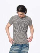 Men’s Striped Skull Print T-Shirt