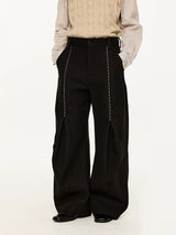 Men's Embroidered Curved Pleated Woolen Pants