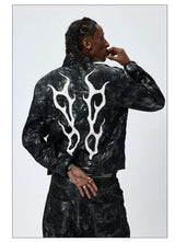 American Printed Pleated Leather Biker Jacket