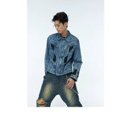 Vintage Washed Two-Tone Mesh Denim Jacket