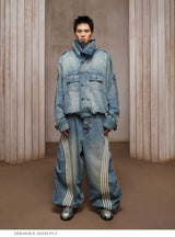 Short Wide Washed Distressed Denim Jacket