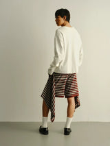 Striped Loose Deconstructed Sweat Shorts