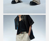 Men's Two-Tone Distressed Straight Leather Pants