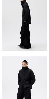 Black Oversized Stand Collar Shirt Jacket