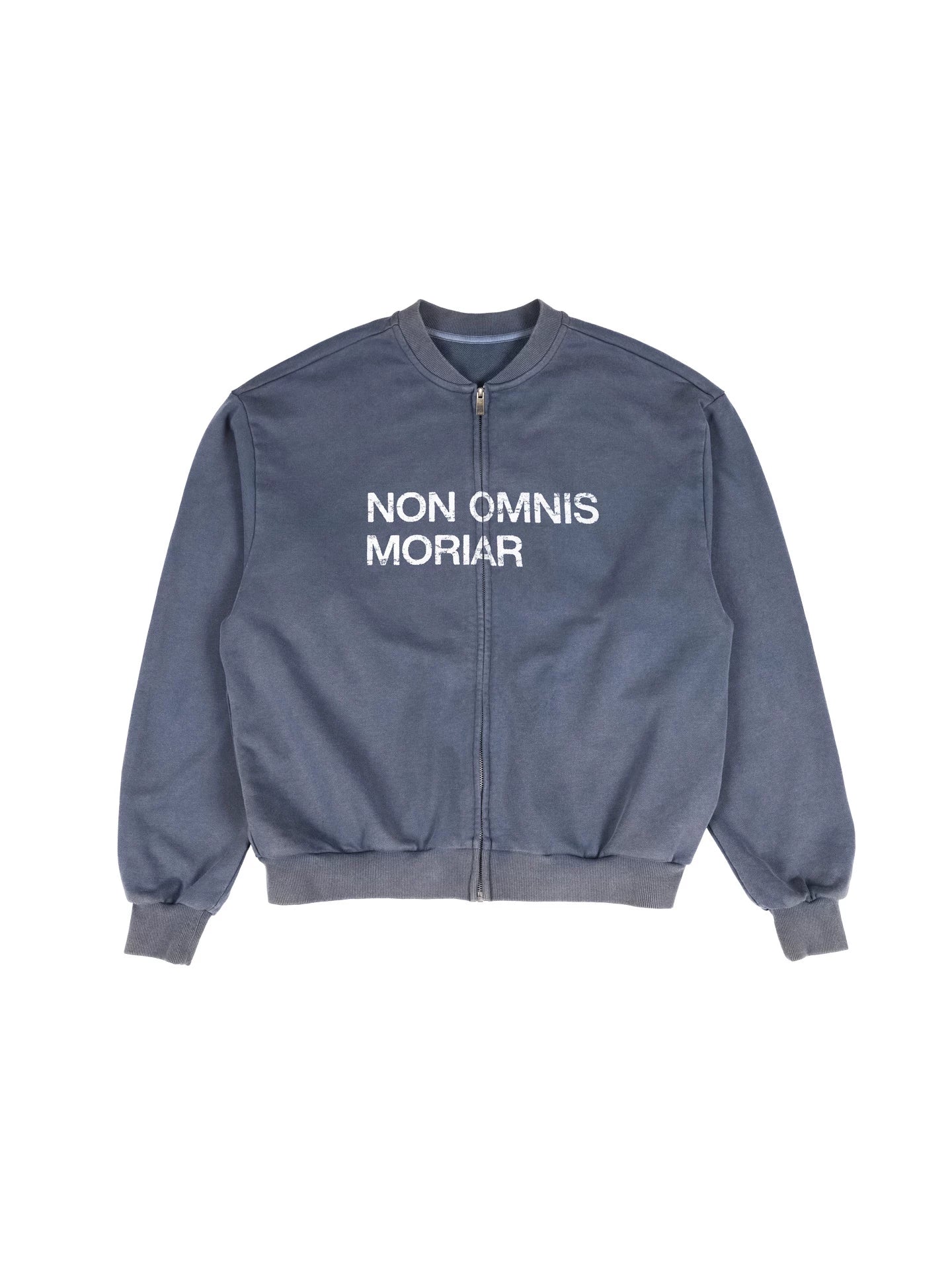 Washed Vintage Print Zip Baseball Sweatshirt