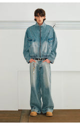 Men's Washed Denim Stand Collar Jacket