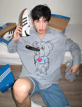 Retro Plaid Pinocchio Bear Print Shirt