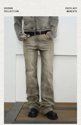 Mud-Dyed Distressed Bootcut Jeans
