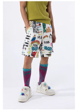 Men's Loose Drawstring Graffiti Beach Shorts