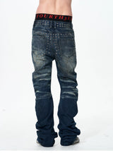 Men's Ice Blue Distressed Curved Jeans