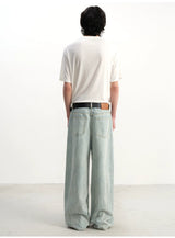 Light Blue Slub Straight Denim Jeans