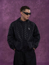 Black Polka Dot Hooded Windproof Jacket