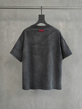 Loose Washed Dark Gray Printed Tee