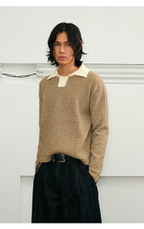 Color Block Collar Waffle Knit Sweater