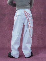 Men's White Striped Chain Print Pants