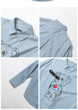 Retro Plaid Pinocchio Bear Print Shirt