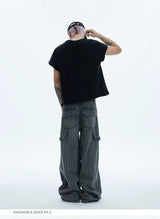 Distressed Striped Patchwork Baggy Work Pants