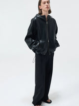 Cropped Lambskin PU Hooded Kangaroo Jacket