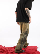 Heavy Washed Bamboo Print Baggy Jeans
