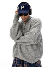 Unisex Grey V-Neck Boucle Sweater