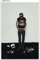 Black Cropped Lip Print Tee