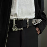 3D Rose Vine Embossed Leather Belt