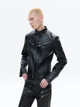 Men's Deconstructed Black Leather Biker Jacket