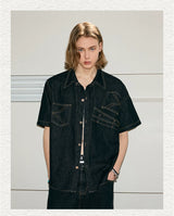 Deconstructed Short-Sleeve Denim Shirt