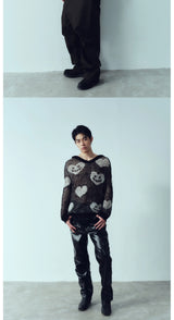 Black White Heart Smile Openwork Hoodie